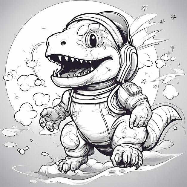 Zdjęcie kolorowanie trex space adventure z dzieckiem dino i rakietą