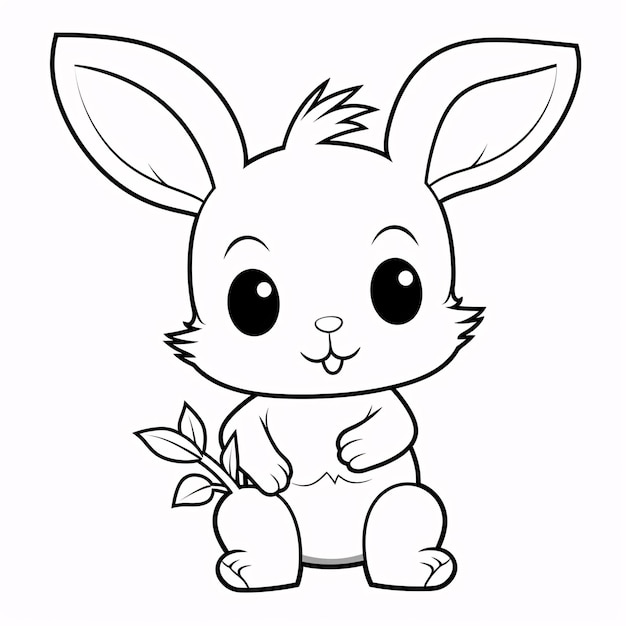 Zdjęcie kolorowanka dla dzieci ładny króliczek królik kreskówka czarno-biała prosta grafika liniowa
