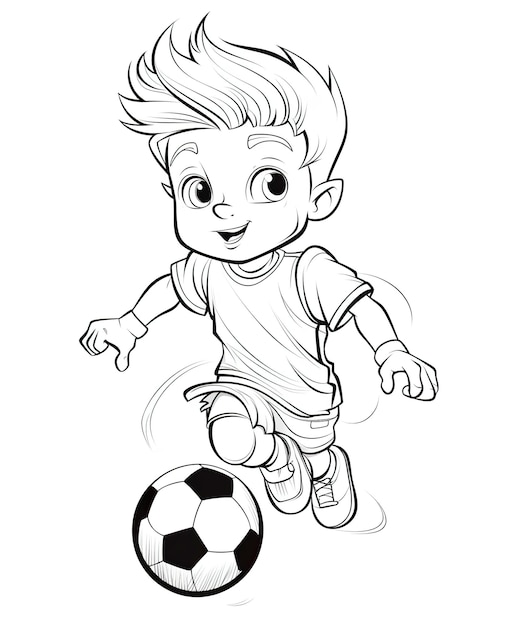 Kolorowanka dla dzieci szczęśliwy chłopiec gra w piłkę