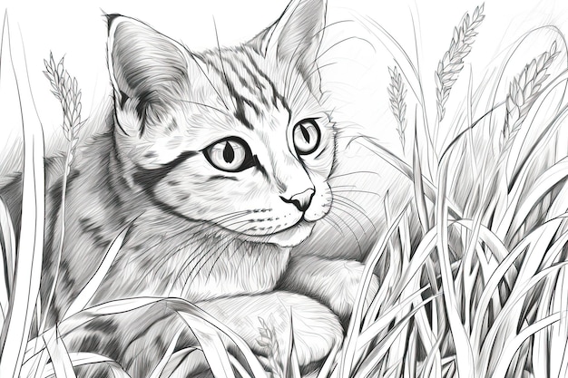Kolorowanka przedstawiająca uroczego kotka, ilustracja dla dzieci do nauki rysowania generatywnej sztucznej inteligencji