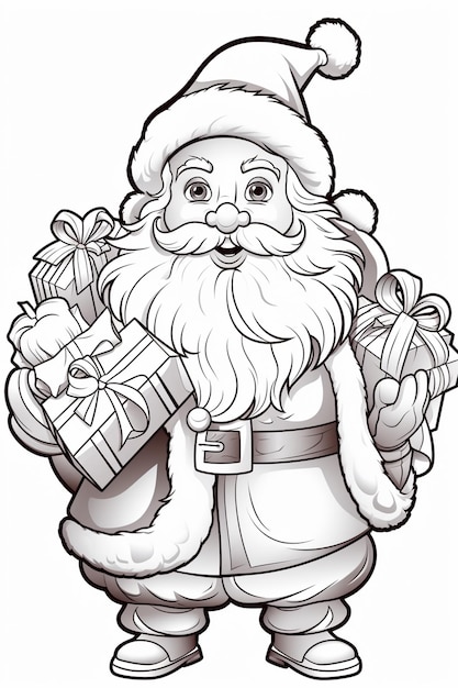 kolorowanka Święty Mikołaj trzyma worek prezentów