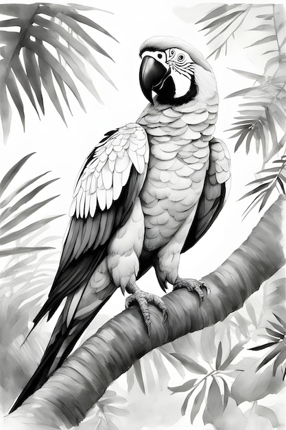 Zdjęcie kolorowanka z papugą do druku dla dorosłych, szkic artysty