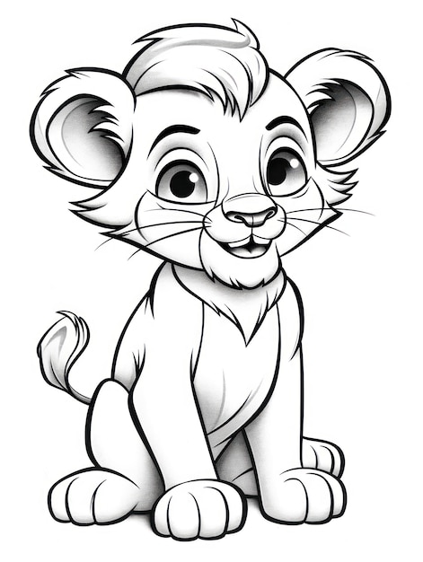 Zdjęcie kolorowanki dla dzieci w stylu kreskówki mały lew