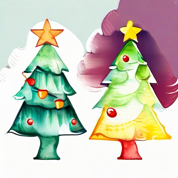 Kolorowata kolekcja akwarelowych drzew Bożego Narodzenia