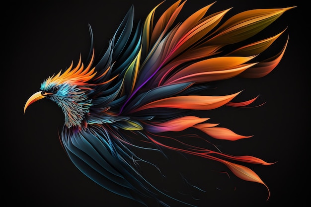 Kolorowe Abstrakcyjna Bird of Paradise na czarnym tle Generative AI