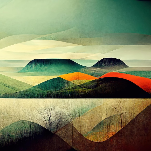 Kolorowe abstrakcyjne mieszane media grunge krajobraz tła Nowoczesna natura projekt ilustracja 3D