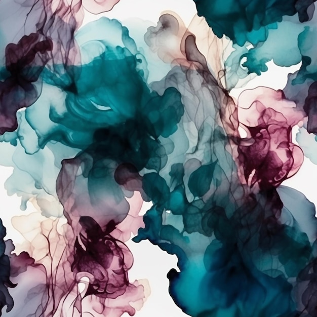 Kolorowe abstrakcyjne tło z rozpryskami atramentu niebieskiego i fioletowego.