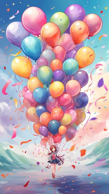 Kolorowe akwarelowe ilustracje balonów i prezentów na urodziny