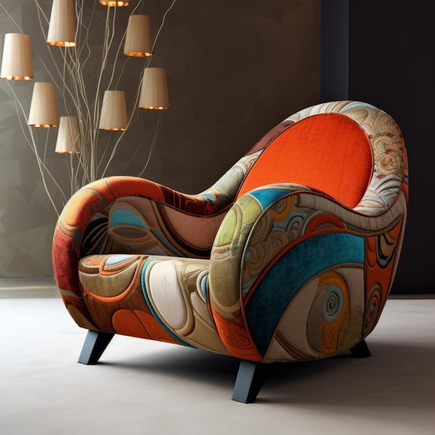 Kolorowe Art Nouveau Krzesło Ze Światłami Luksusowy I Prymitywistyczny Szał