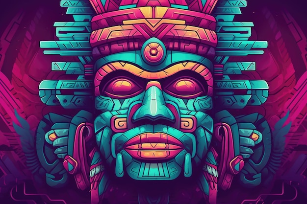 Kolorowe Aztec twarz statua ilustracja dziedzictwo etniczne tradycyjne historyczne Ameryki Środkowej