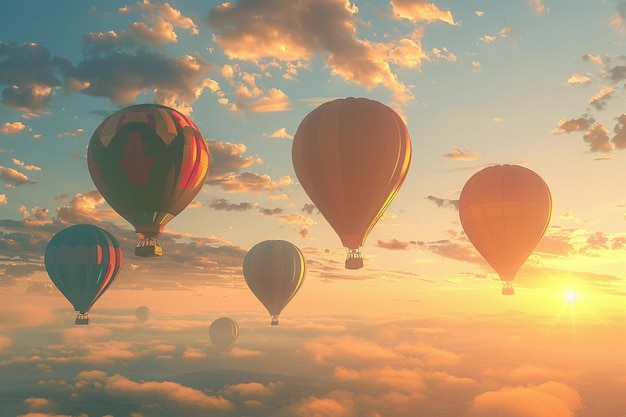Kolorowe balony na gorący powietrze pływające o wschodzie słońca