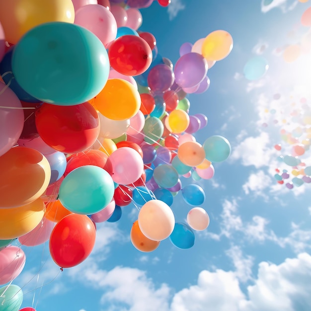 Zdjęcie kolorowe balony na niebie generatywna technologia sztucznej inteligencji