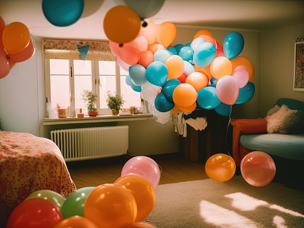 kolorowe balony na podłodze w domu