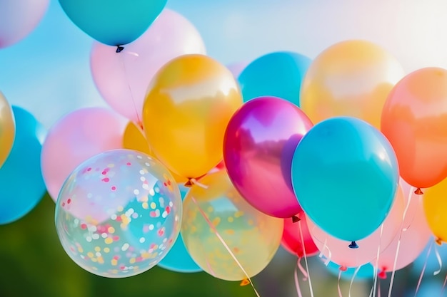 Kolorowe balony na świeżym powietrzu na słonecznej imprezie
