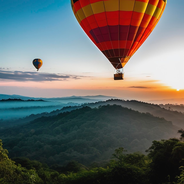 Kolorowe balony powietrzne latające nad górą w Dot Inthanon w Chiang Mai w Tajlandii