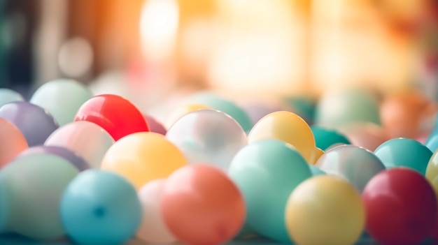 Kolorowe balony w stosie na stole