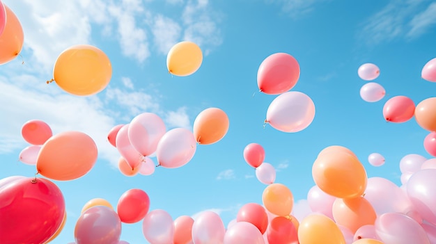 Kolorowe balony wyróżniają się na tle czystego, błękitnego nieba