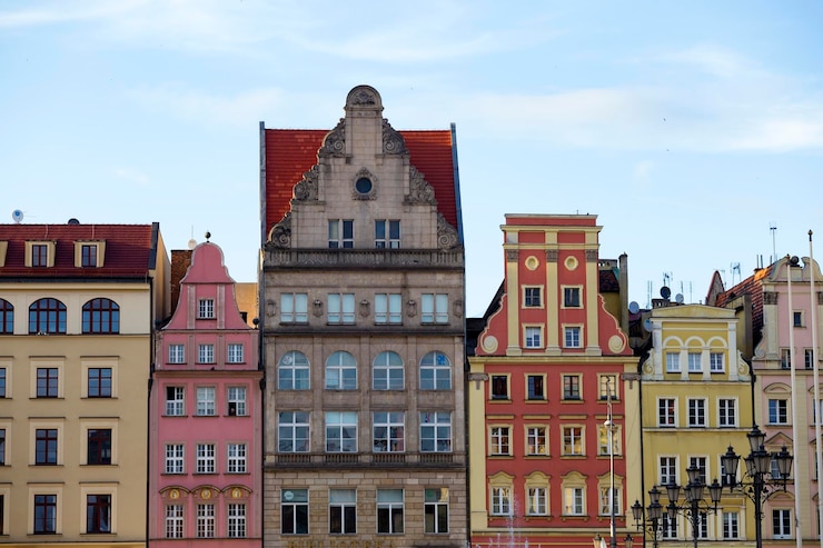Zdjęcie kolorowe budynki wrocławia