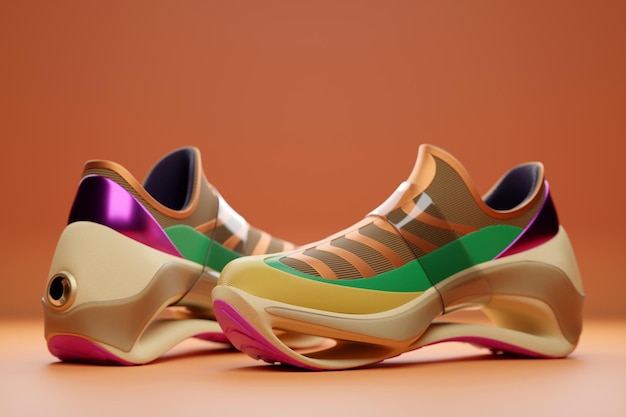 Kolorowe buty sportowe na podeszwie Koncepcja jasnych modnych butów sportowych 3D