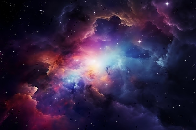 Zdjęcie kolorowe chmury i gwiazdy w przestrzeni.