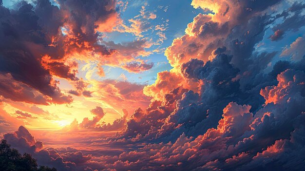 Zdjęcie kolorowe chmury na tle na zachodzie słońca banner hd