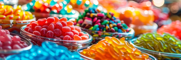 Kolorowe cukierki prezentujące różnorodne słodycze, takie jak jelly beans, lukrecja i gumy w żywych szczegółach Generatywna sztuczna inteligencja