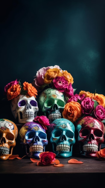 Kolorowe czaszki dla Cinco de Mayo i Day of the Dead