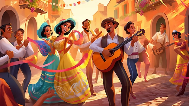kolorowe dekoracje Meksykańskie flagi ożywiona atmosfera tradycyjna muzyka