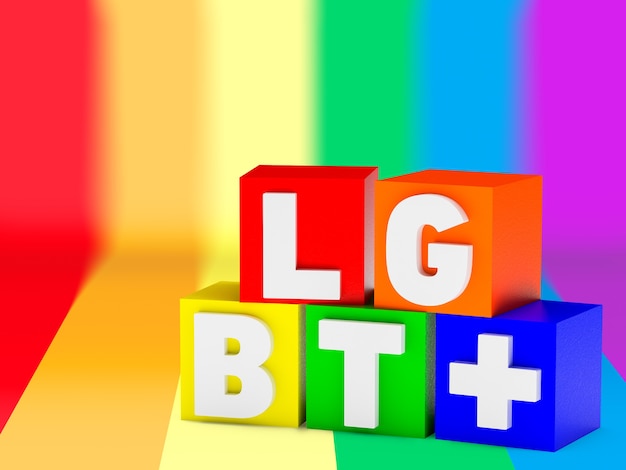 Kolorowe drewniane kostki z kolorami flagi dumy gejowskiej LGBTQ ze słowem LGBT