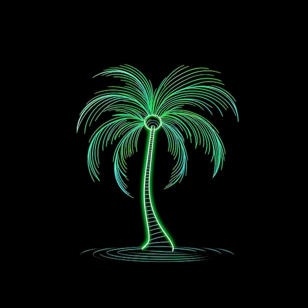 Zdjęcie kolorowe drzewo kokosowe tropical green flowing neon lines sun decoratio y2k gradient light art