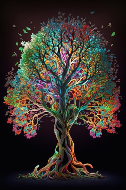 Kolorowe drzewo z napisem drzewo