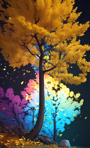Kolorowe drzewo z tęczowym tłem