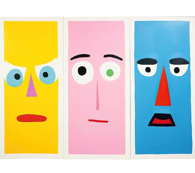 kolorowe emotikony z różnymi wyrazami twarzy w stylu minimalistycznego geometrycznego