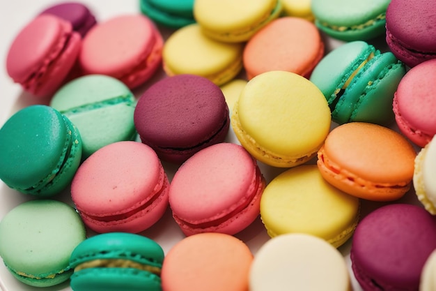 Kolorowe francuskie makaroniki lub macaron na białym tle generatywne AI
