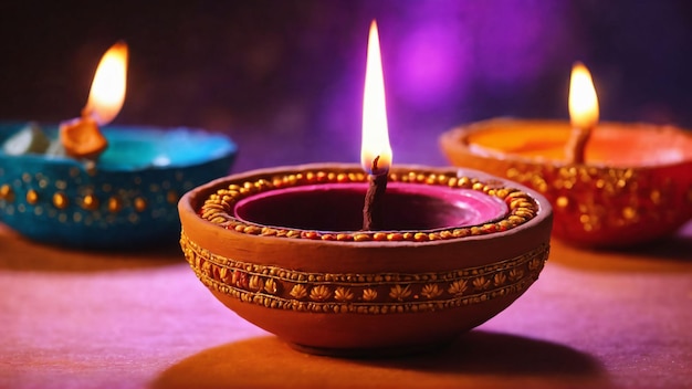 Kolorowe gliniane lampy diya zapalane podczas obchodów diwali