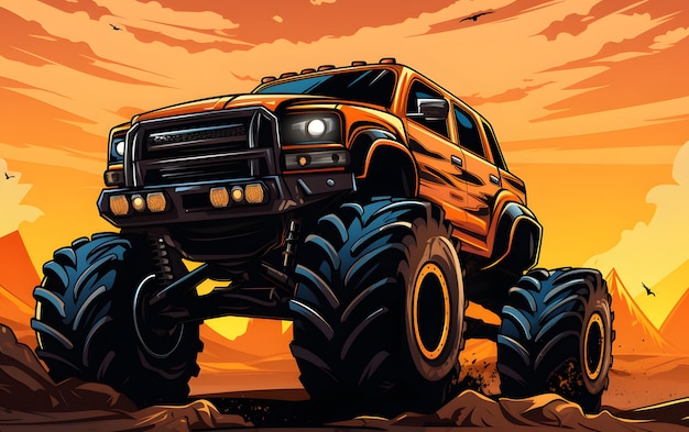 Kolorowe ilustracja monster truck sportowe tło