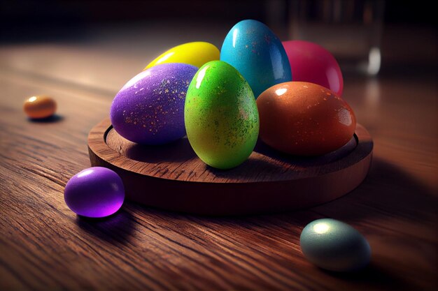 Kolorowe jaja wielkanocne stara brązowa drewniana deska temat Wielkanocny
