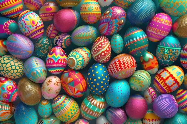 Kolorowe jaja wielkanocne ułożone w żywej wystawie