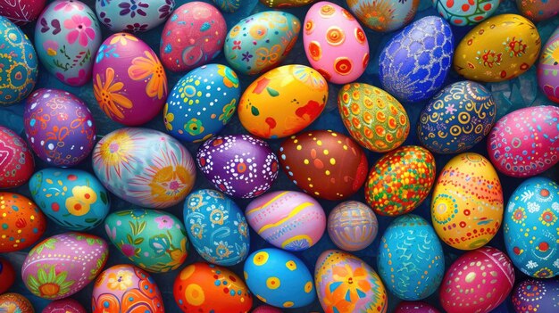 Kolorowe jaja wielkanocne ułożone w żywej wystawie