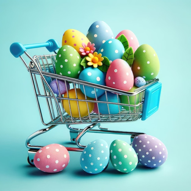 Kolorowe jaja wielkanocne w koszyku na zakupy