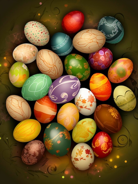 Kolorowe jajka wielkanocne na tle ilustracji 3D