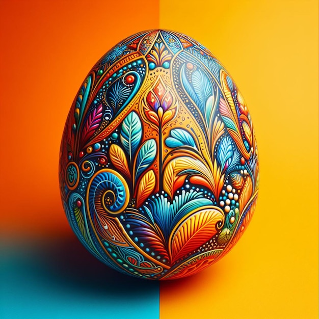 Kolorowe jajko wielkanocne z kwiatowym wzorem na kolorowym tle