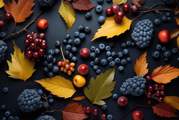 kolorowe jesienne liście i jagody z tłem