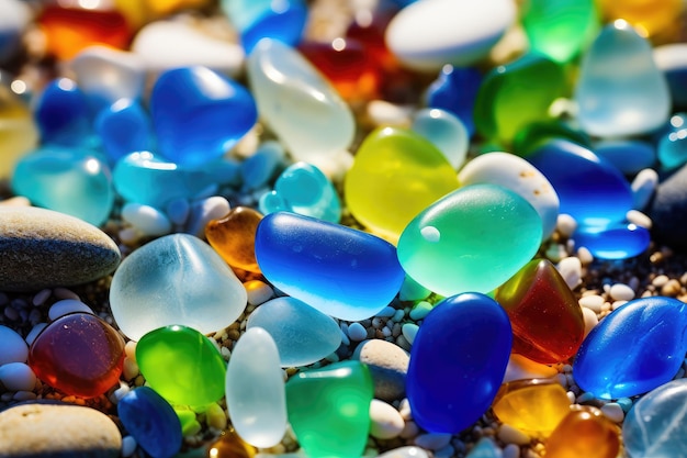 Kolorowe kamienie szlachetne na plaży polskie szkło morskie z teksturą