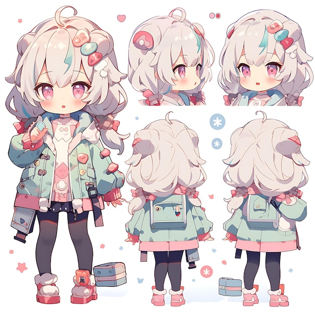 Kolorowe kobiece Chibi Kawaii Artysta Malarze Smock Pastel Kolory Ból kolekcje postaci anime