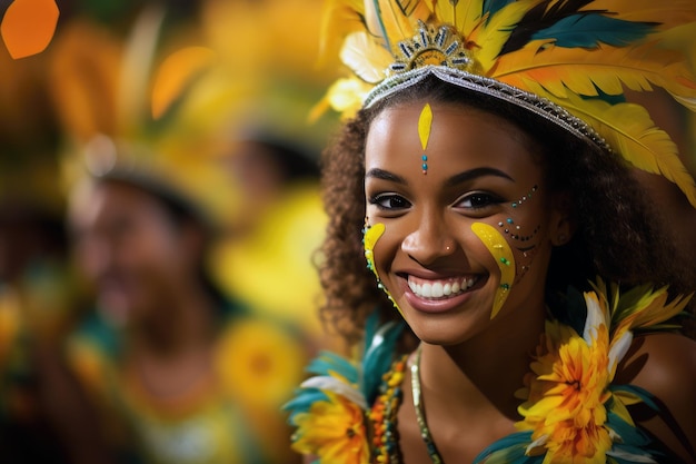 Kolorowe kostiumy i tancerze samby na karnawale w Brazylii