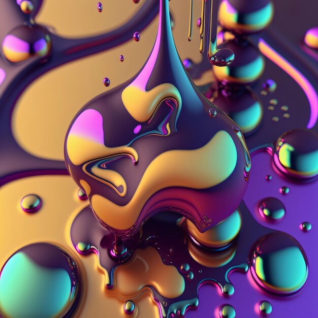 Kolorowe krople oleju na powierzchni wody 3d rendering