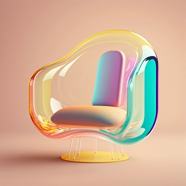 Kolorowe krzesło siedzi na okrągłej podstawie.