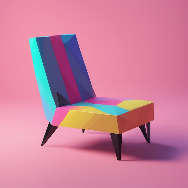 Kolorowe krzesło z żółtymi nogami siedzi na różowym tle