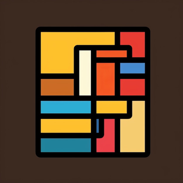 Kolorowe kształty abstrakcyjne logo Brown Ale z żywymi kolorami inspirowanymi Mondrianem
